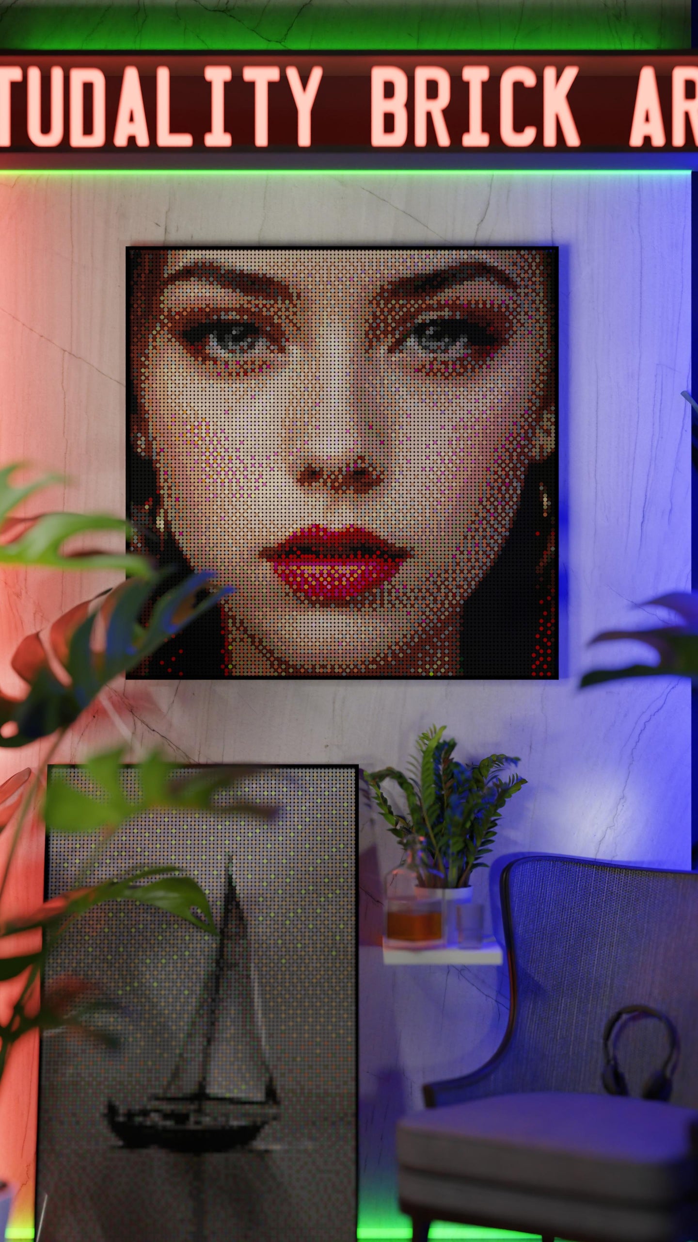The Alluring Stare LEGO® Style mosaic kit with clear building instructions